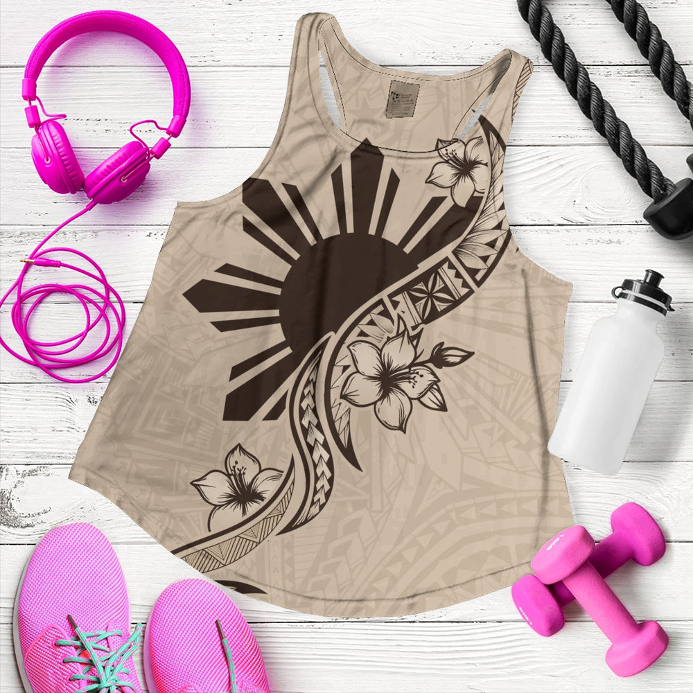Philippines Filipinos Women Tank Sun and Sampaguita Flower Tribal Pattern