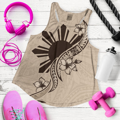Philippines Filipinos Women Tank Sun and Sampaguita Flower Tribal Pattern