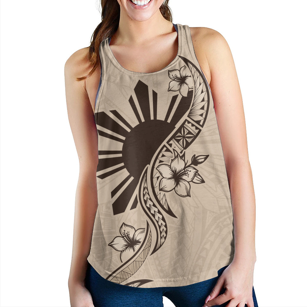 Philippines Filipinos Women Tank Sun and Sampaguita Flower Tribal Pattern