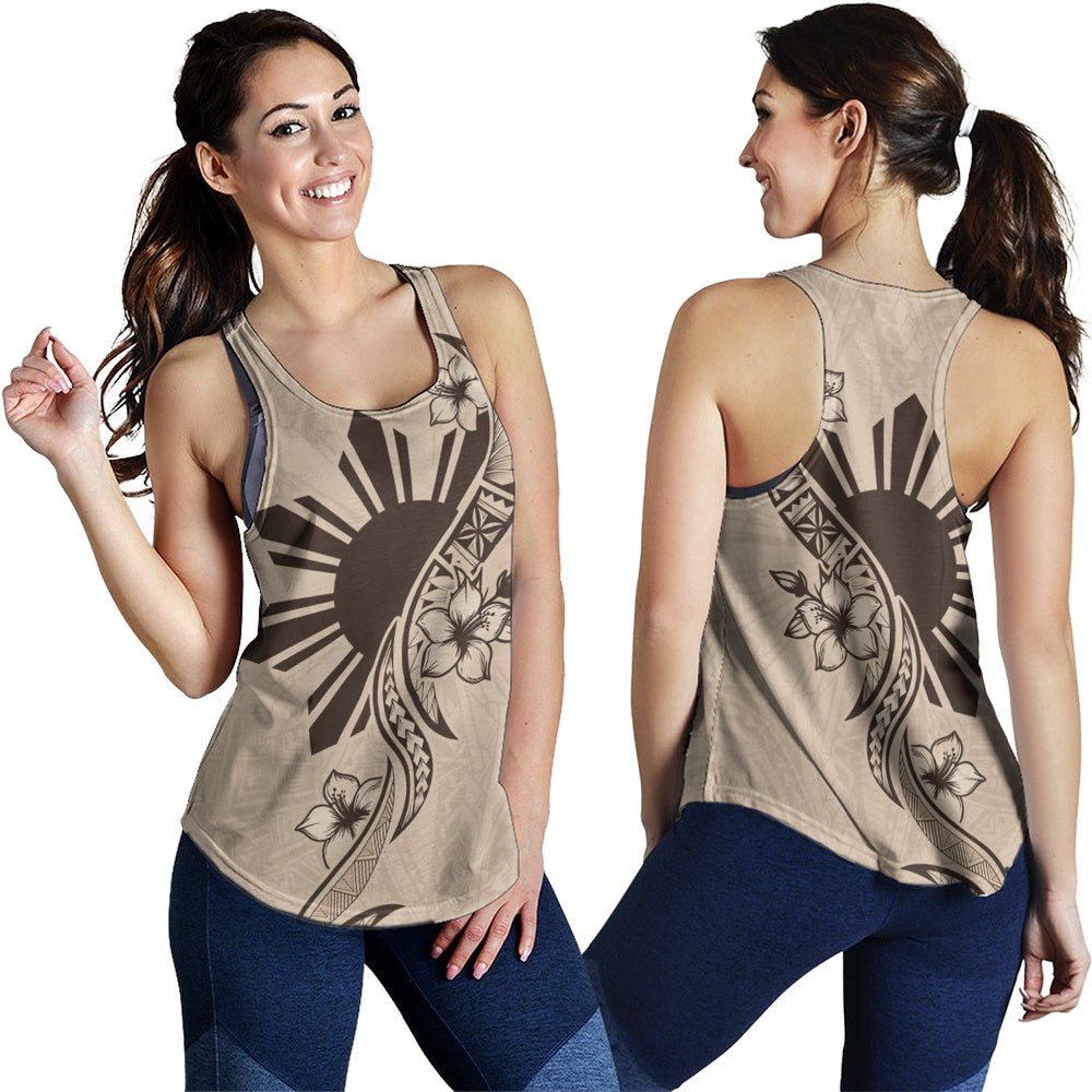 Philippines Filipinos Women Tank Sun and Sampaguita Flower Tribal Pattern