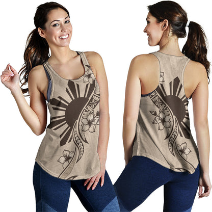 Philippines Filipinos Women Tank Sun and Sampaguita Flower Tribal Pattern