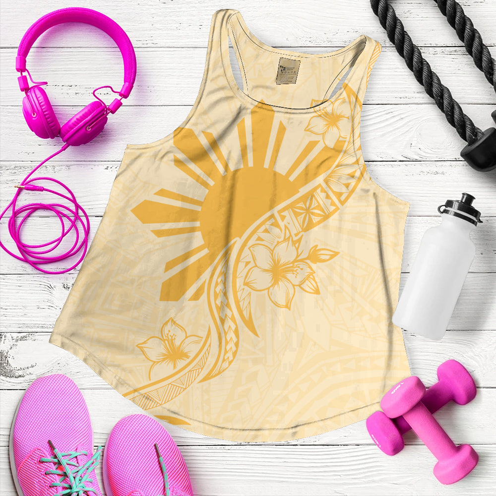 Philippines Filipinos Women Tank Sun and Sampaguita Flower Tribal Pattern