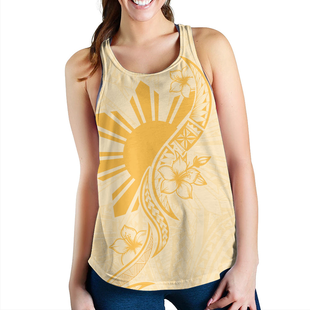 Philippines Filipinos Women Tank Sun and Sampaguita Flower Tribal Pattern