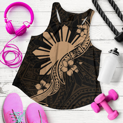 Philippines Filipinos Women Tank Sun and Sampaguita Flower Tribal Pattern