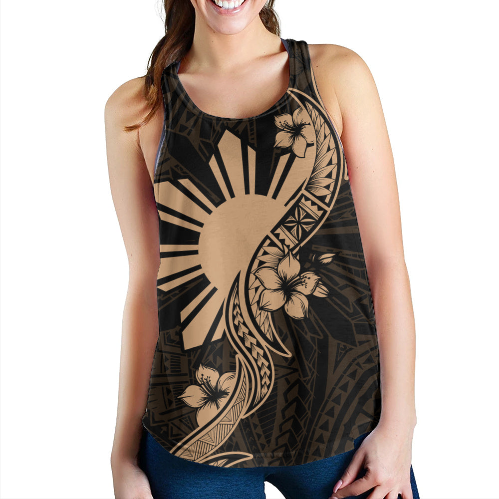 Philippines Filipinos Women Tank Sun and Sampaguita Flower Tribal Pattern