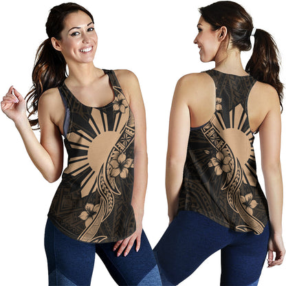 Philippines Filipinos Women Tank Sun and Sampaguita Flower Tribal Pattern