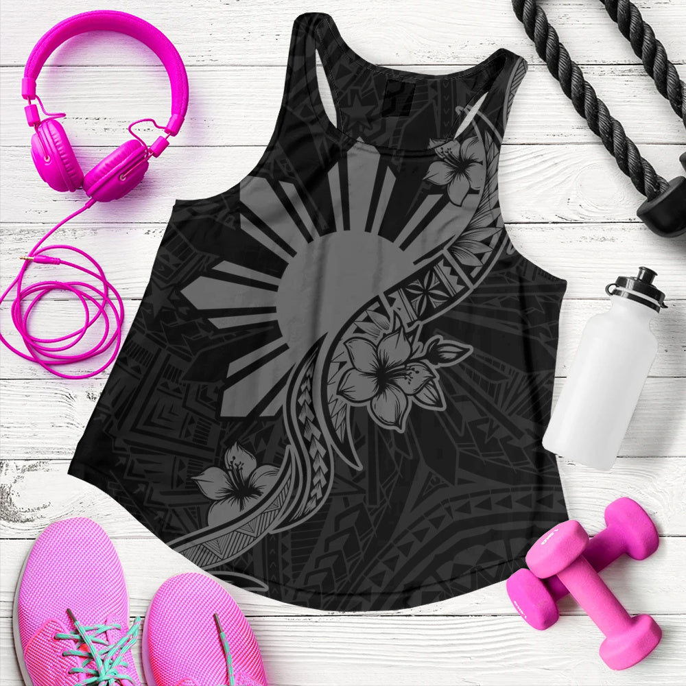 Philippines Filipinos Women Tank Sun and Sampaguita Flower Tribal Pattern
