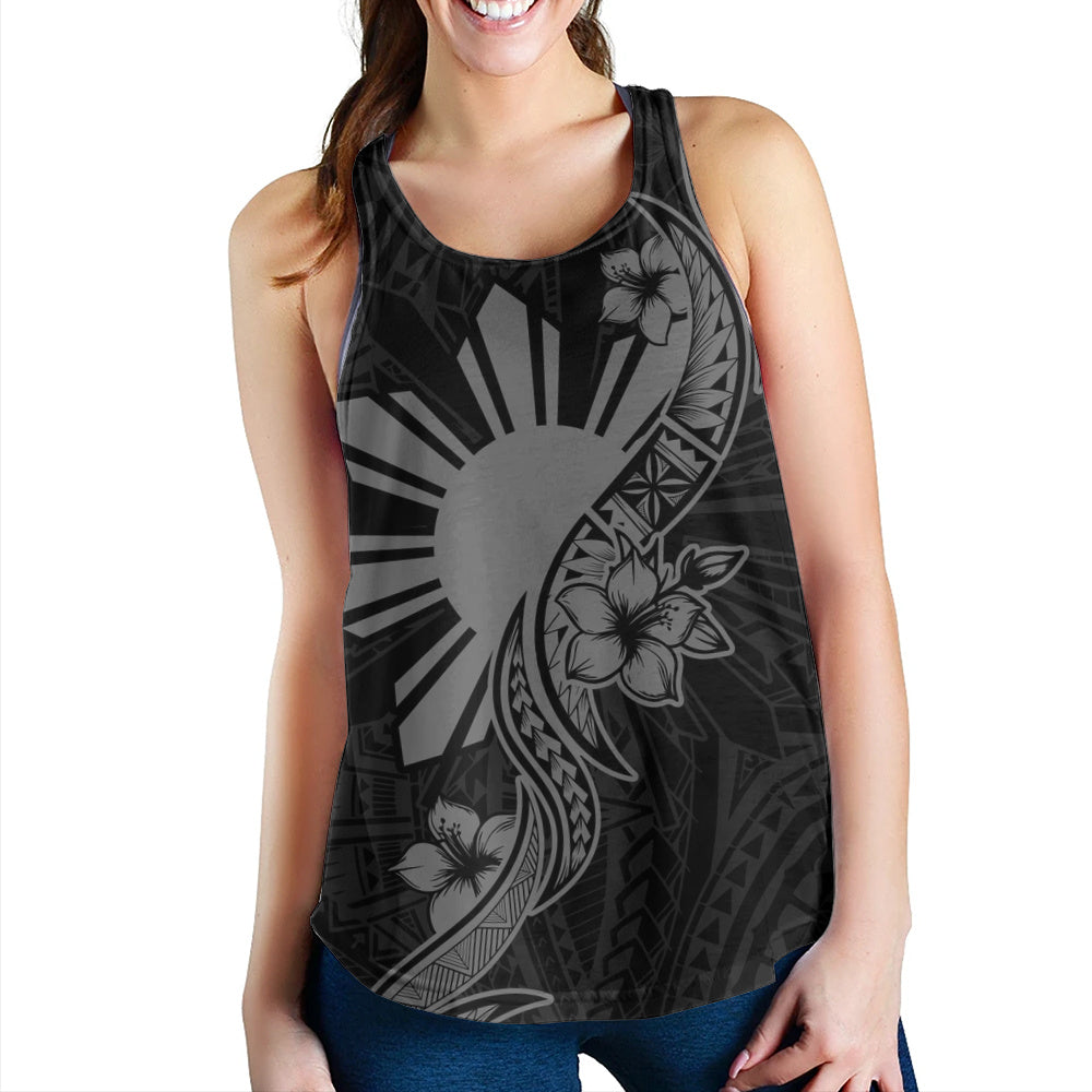 Philippines Filipinos Women Tank Sun and Sampaguita Flower Tribal Pattern