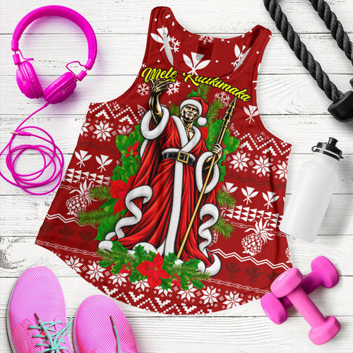 Hawaii Women Tank Mele Kalikimaka King Kamehameha Santa Polynesian Holiday Spirit