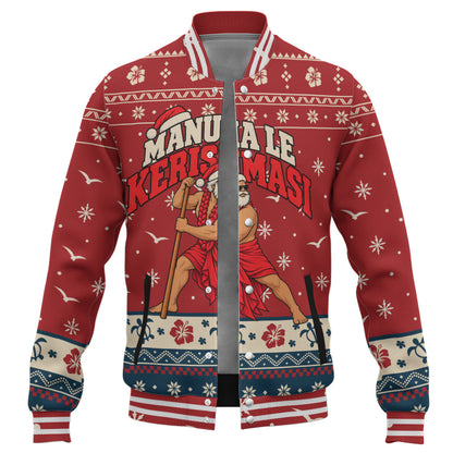 Samoa Baseball Jacket Ugly Christmas Manuia le Kerisimasi Samoan Warrior Santa