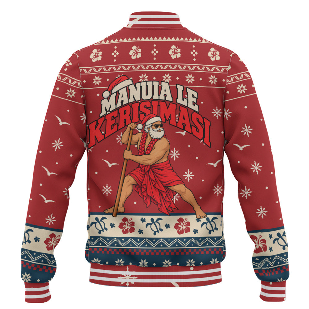Samoa Baseball Jacket Ugly Christmas Manuia le Kerisimasi Samoan Warrior Santa