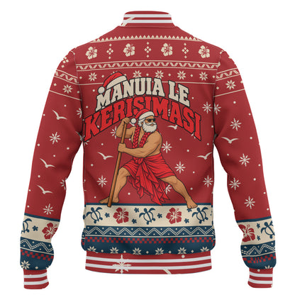 Samoa Baseball Jacket Ugly Christmas Manuia le Kerisimasi Samoan Warrior Santa