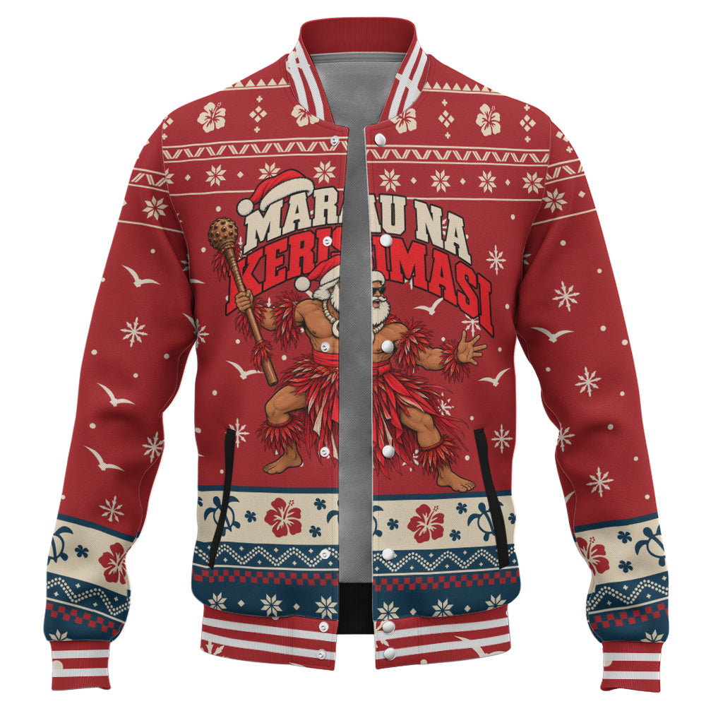 Fiji Baseball Jacket Ugly Christmas Marau na Kerisimasi Fijian Warrior Santa