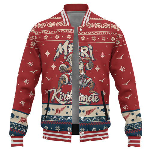 New Zealand Baseball Jacket Ugly Christmas Meri Kirihimete Maori Haka Santa