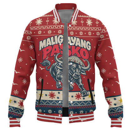 Philippines Filipinos Baseball Jacket Ugly Christmas Maligayang Pasko Filipino Carabao