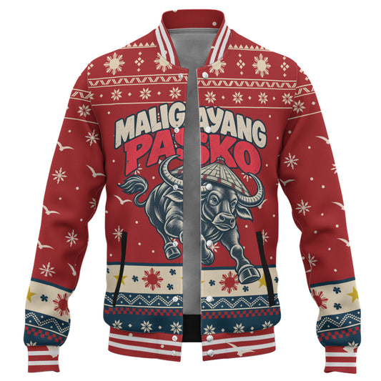 Philippines Filipinos Baseball Jacket Ugly Christmas Maligayang Pasko Filipino Carabao