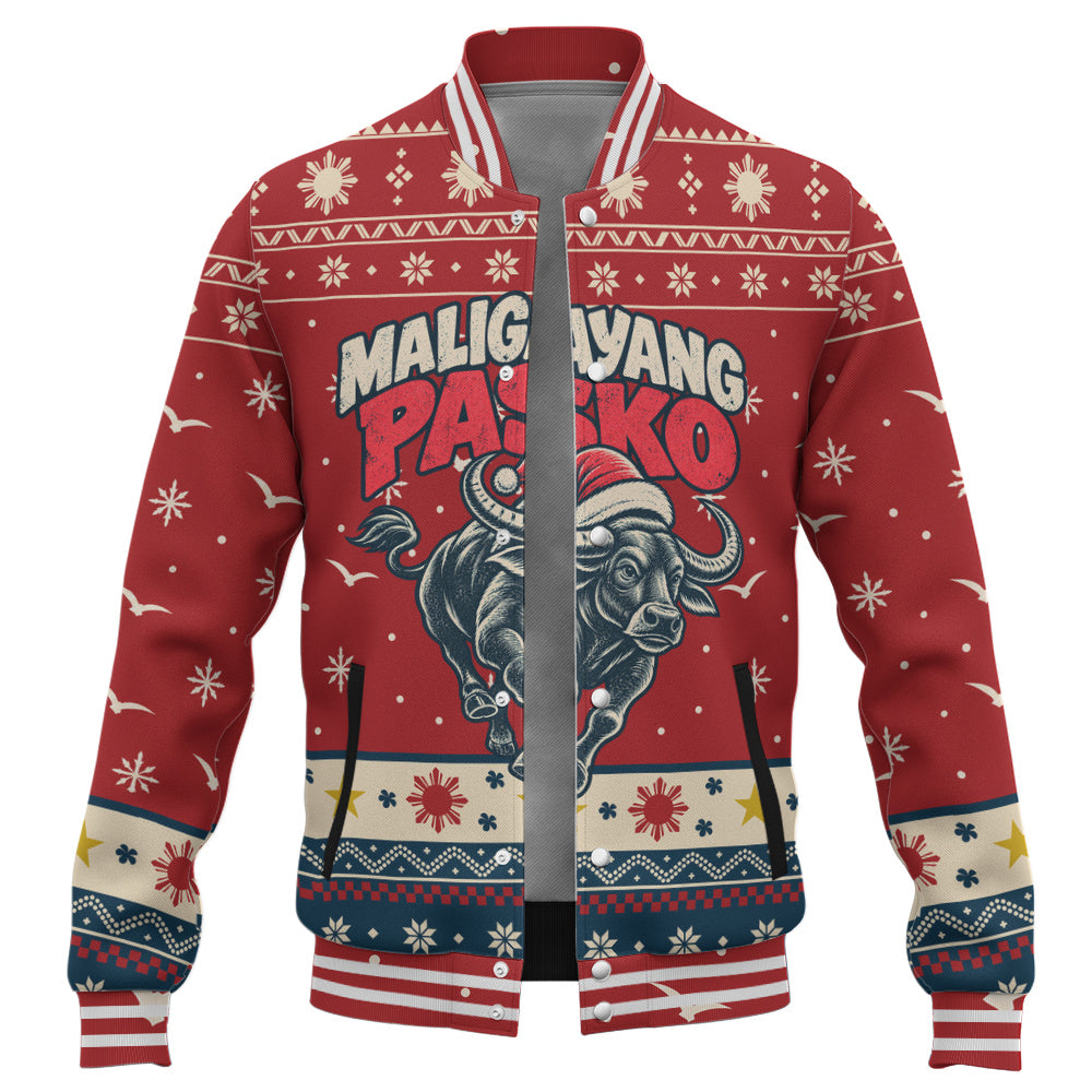 Philippines Filipinos Baseball Jacket Ugly Christmas Maligayang Pasko Filipino Santa Carabao