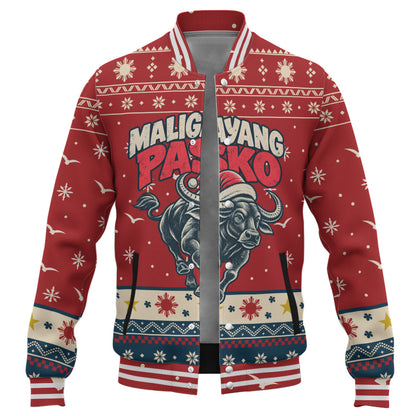 Philippines Filipinos Baseball Jacket Ugly Christmas Maligayang Pasko Filipino Santa Carabao