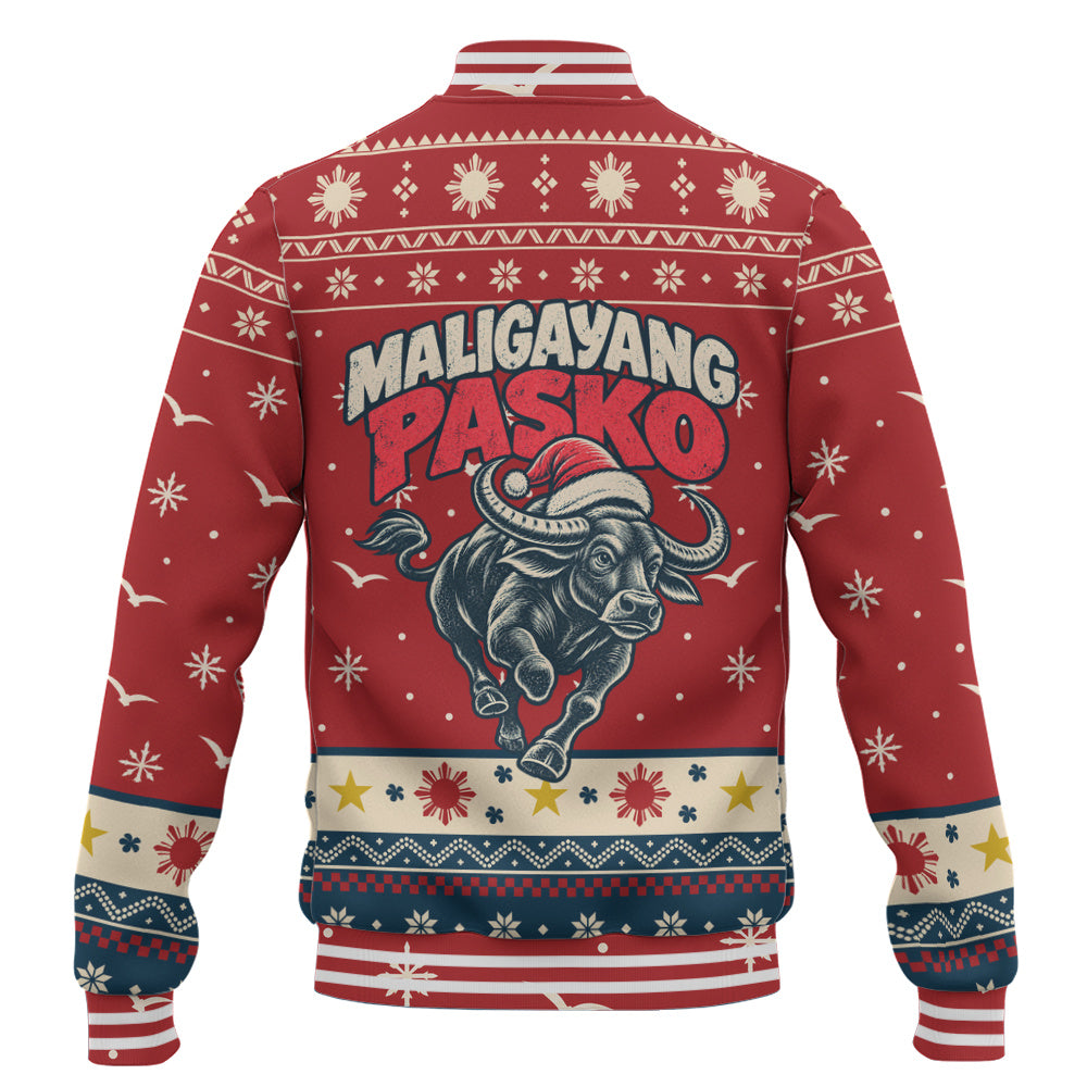 Philippines Filipinos Baseball Jacket Ugly Christmas Maligayang Pasko Filipino Santa Carabao