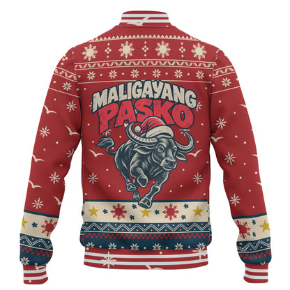 Philippines Filipinos Baseball Jacket Ugly Christmas Maligayang Pasko Filipino Santa Carabao
