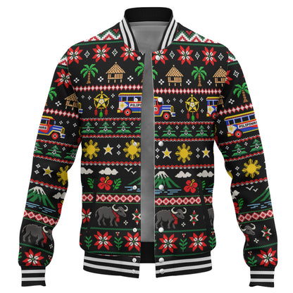 Philippines Filipinos Baseball Jacket Maligayang Pasko Pattern Style