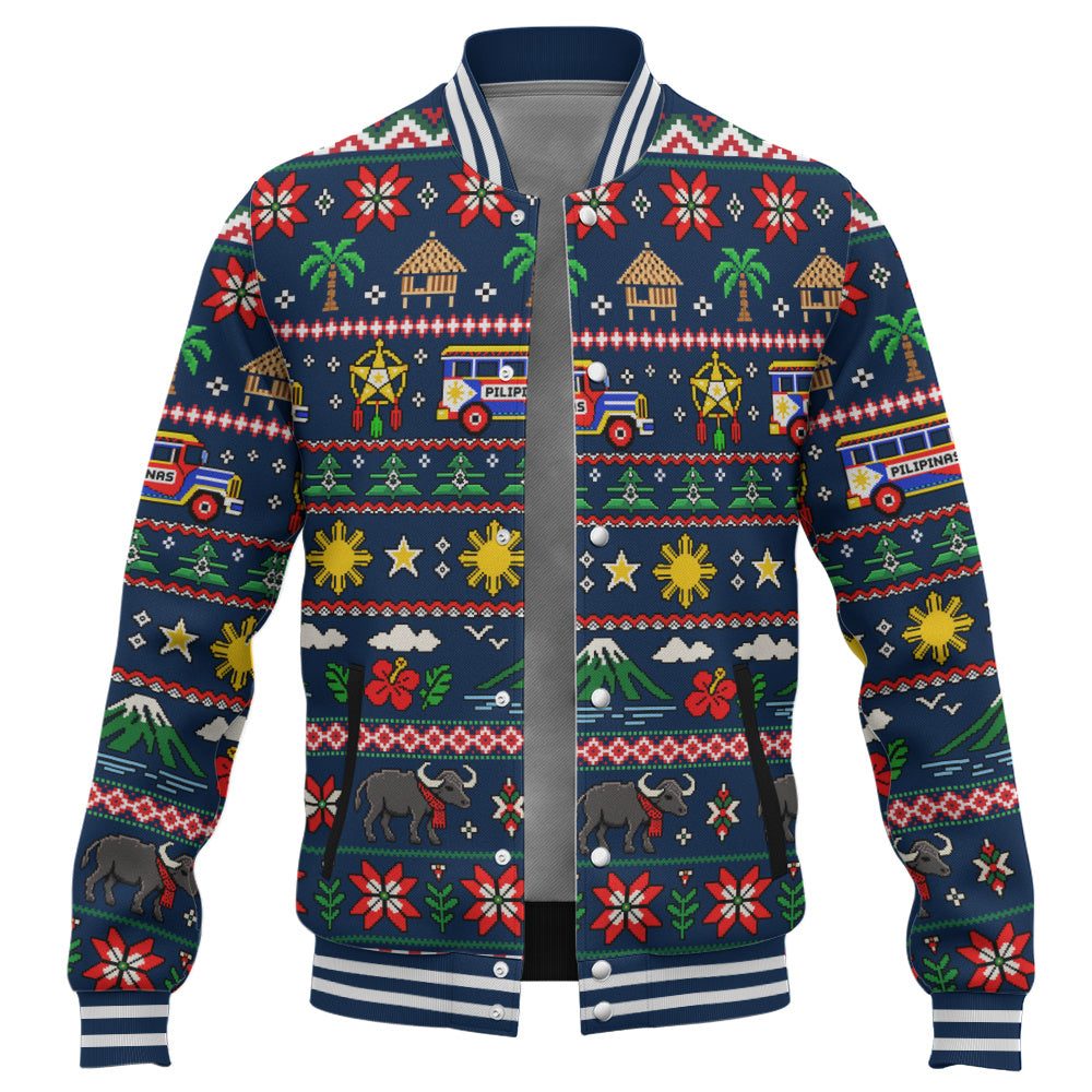 Philippines Filipinos Baseball Jacket Maligayang Pasko Pattern Style