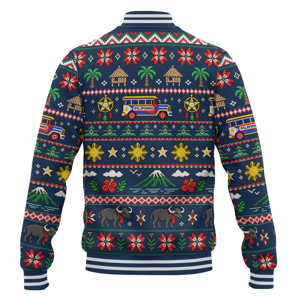 Philippines Filipinos Baseball Jacket Maligayang Pasko Pattern Style