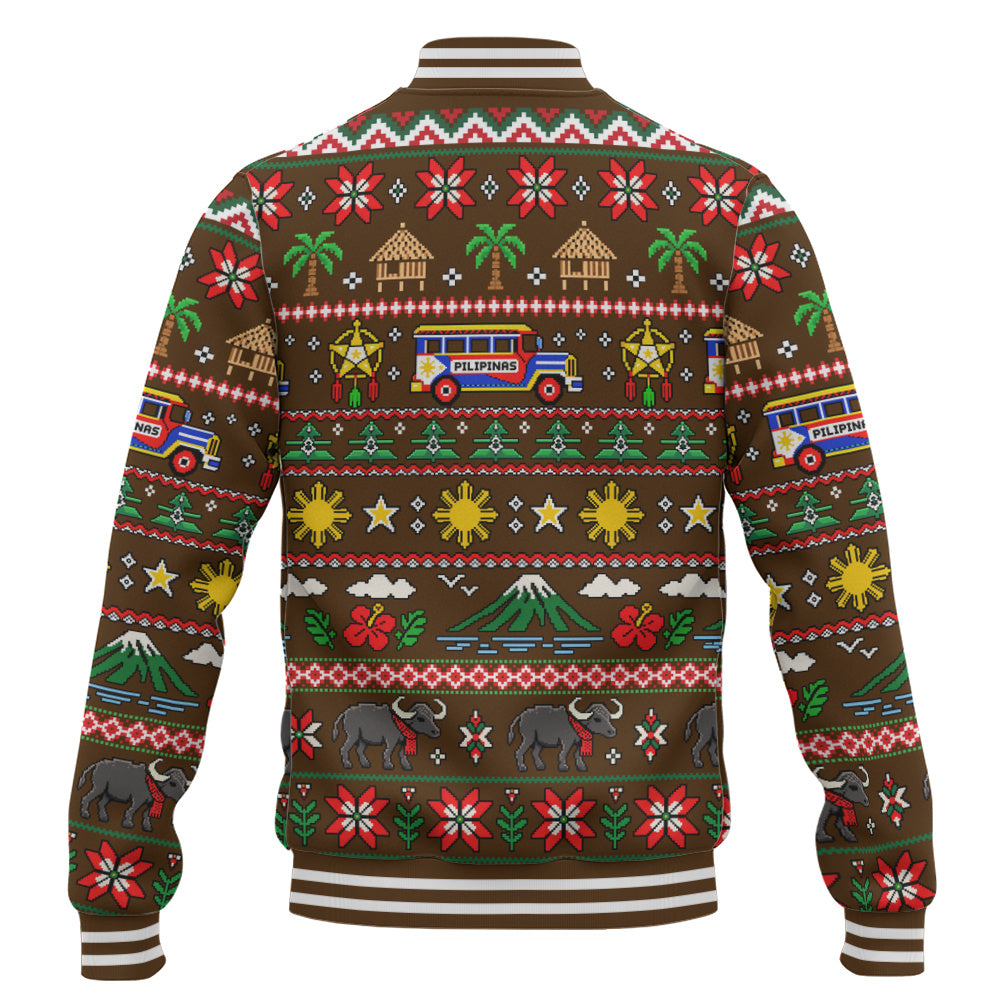 Philippines Filipinos Baseball Jacket Maligayang Pasko Pattern Style