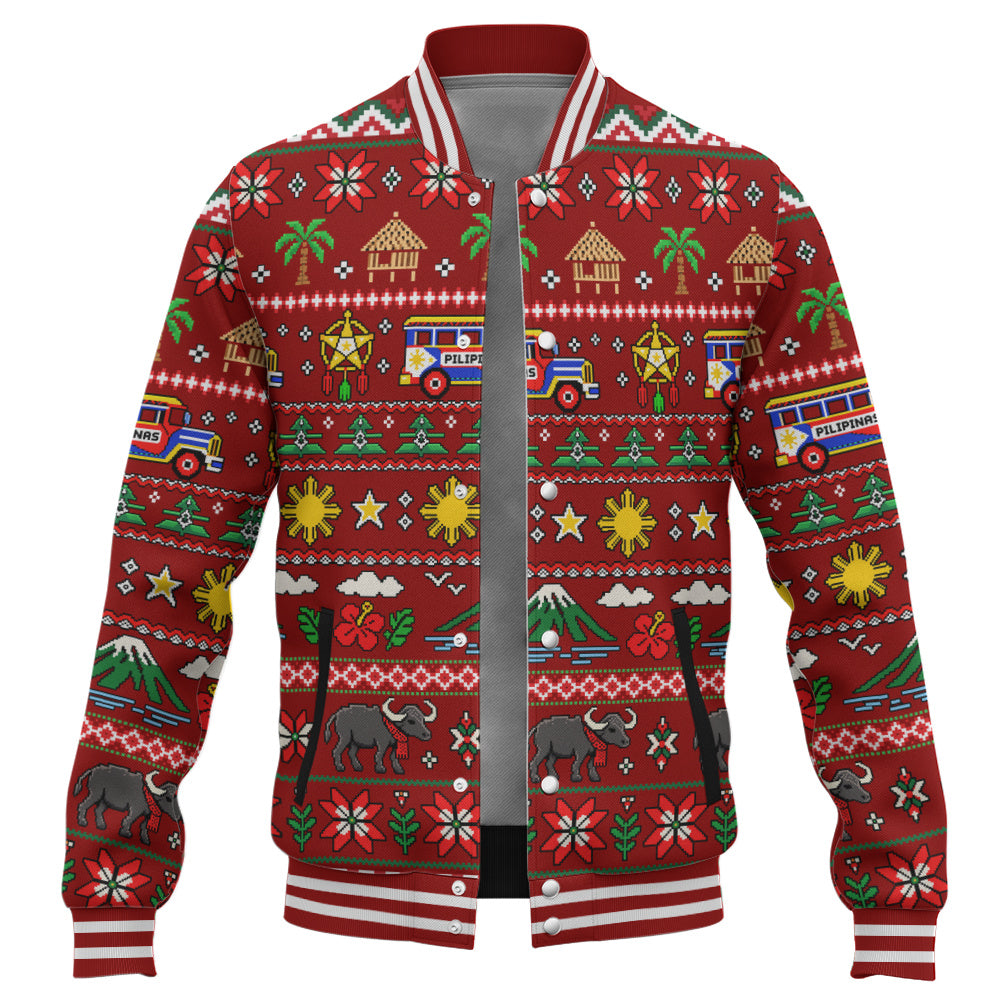 Philippines Filipinos Baseball Jacket Maligayang Pasko Pattern Style