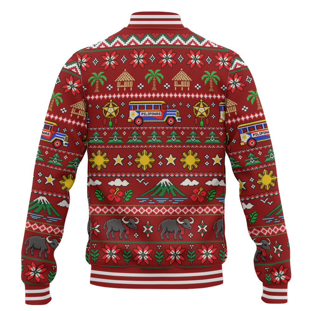 Philippines Filipinos Baseball Jacket Maligayang Pasko Pattern Style