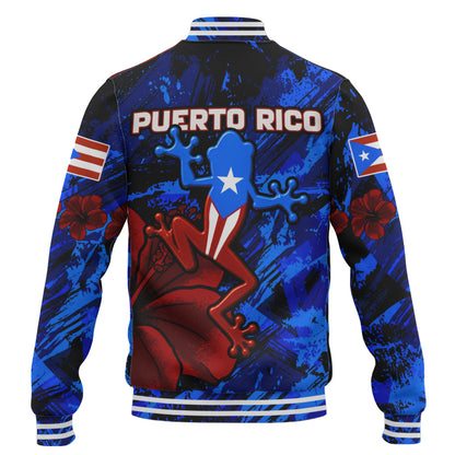 Puerto Rico Baseball Jacket Coqui Frog Flag Hibiscus Tropical Floral Pride
