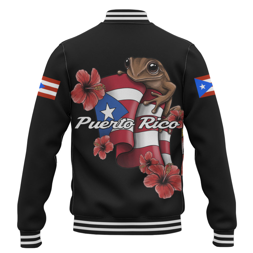 Puerto Rico Baseball Jacket Black Puerto Rican Flag Hibiscus Floral Boricua Pride