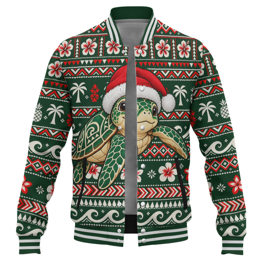 Hawaii Baseball Jacket Santa Sea Turtle Polynesian Tribal Tropical Floral