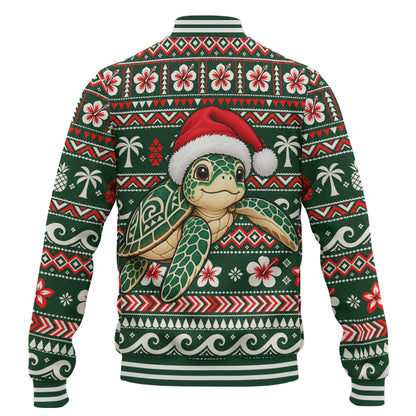 Hawaii Baseball Jacket Santa Sea Turtle Polynesian Tribal Tropical Floral