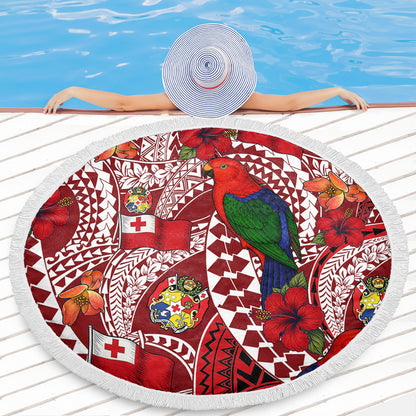 Tonga Beach Blanket Polynesian Red Shining Parrot Heilala Pattern