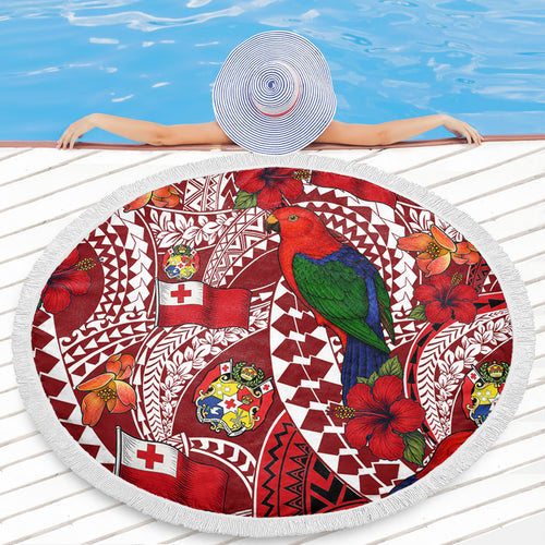 Tonga Beach Blanket Polynesian Red Shining Parrot Heilala Pattern