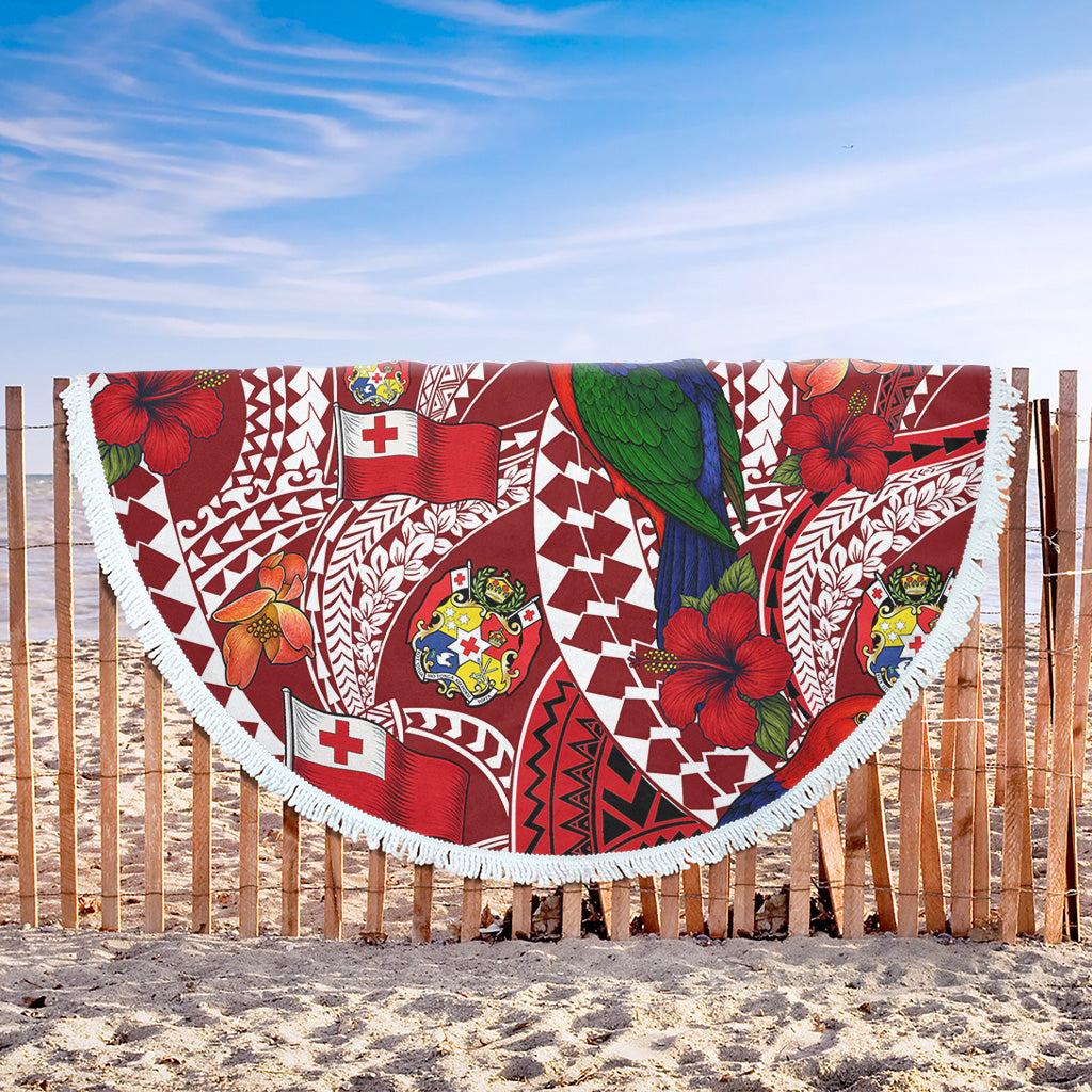 Tonga Beach Blanket Polynesian Red Shining Parrot Heilala Pattern