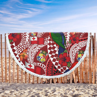Tonga Beach Blanket Polynesian Red Shining Parrot Heilala Pattern