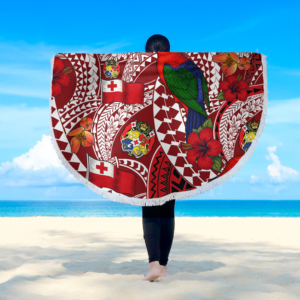 Tonga Beach Blanket Polynesian Red Shining Parrot Heilala Pattern