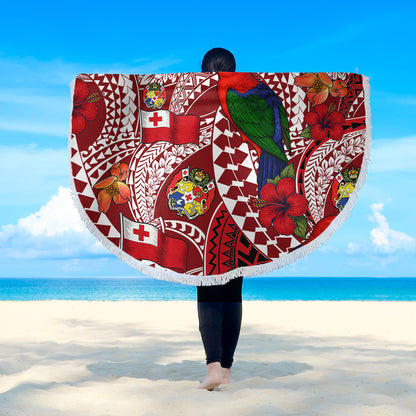Tonga Beach Blanket Polynesian Red Shining Parrot Heilala Pattern