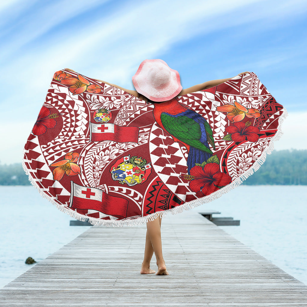 Tonga Beach Blanket Polynesian Red Shining Parrot Heilala Pattern