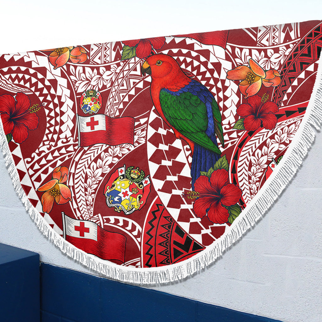 Tonga Beach Blanket Polynesian Red Shining Parrot Heilala Pattern