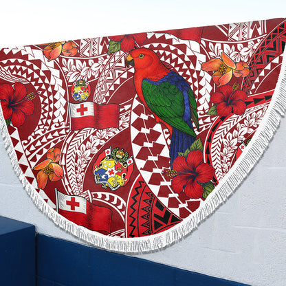 Tonga Beach Blanket Polynesian Red Shining Parrot Heilala Pattern