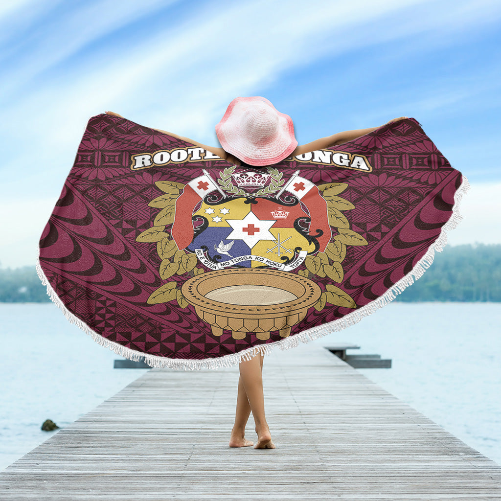 Tonga Beach Blanket Rooted In Tonga Coat Of Arms Kava Bowl Ngatu Style