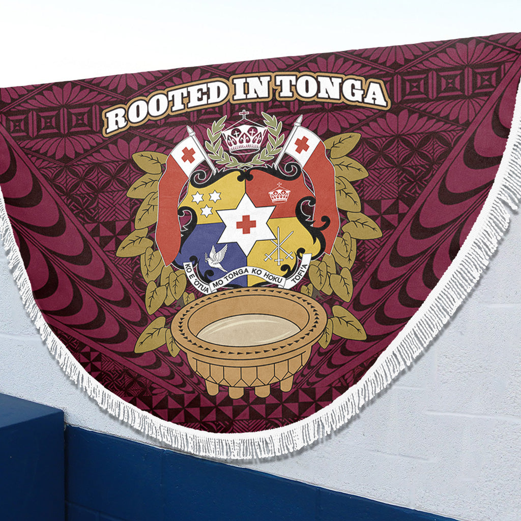 Tonga Beach Blanket Rooted In Tonga Coat Of Arms Kava Bowl Ngatu Style
