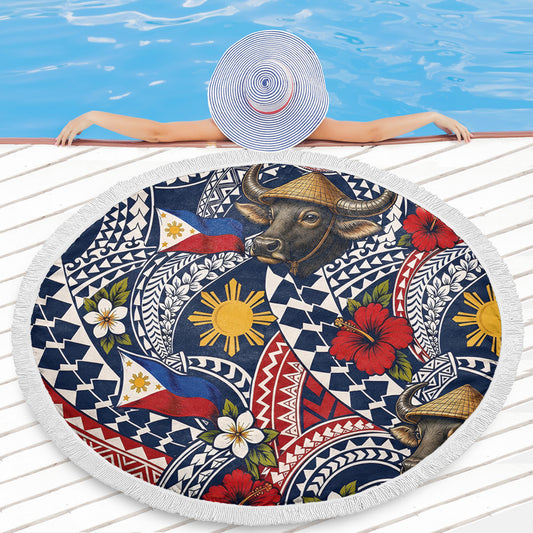 Philippines Filipinos Beach Blanket Carabao Sun Flag Floral Tribal Style
