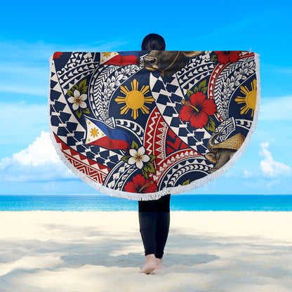 Philippines Filipinos Beach Blanket Carabao Sun Flag Floral Tribal Style