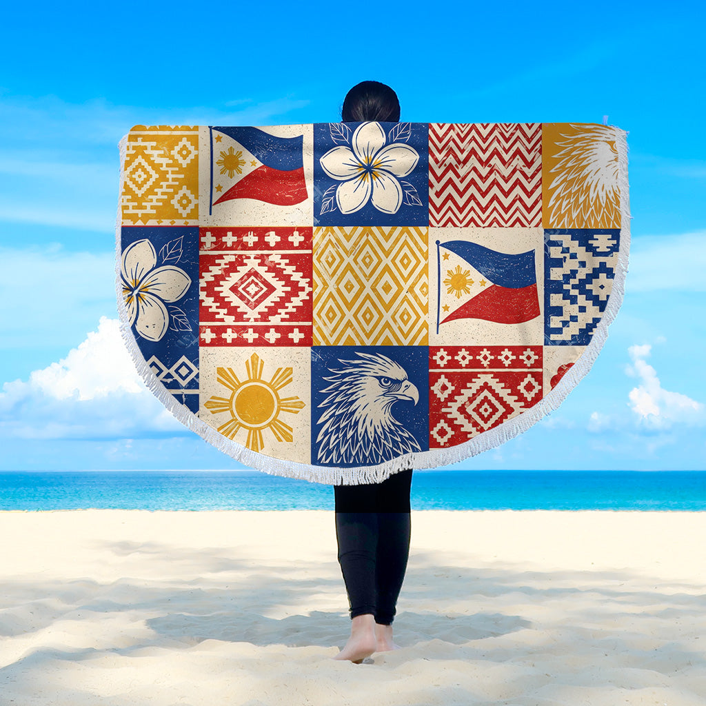Philippines Filipinos Beach Blanket Eagle Sun Flag Sampaguita Geometric Quilt Style