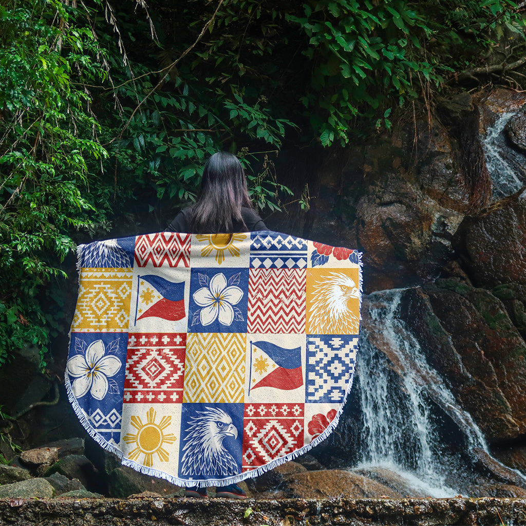 Philippines Filipinos Beach Blanket Eagle Sun Flag Sampaguita Geometric Quilt Style