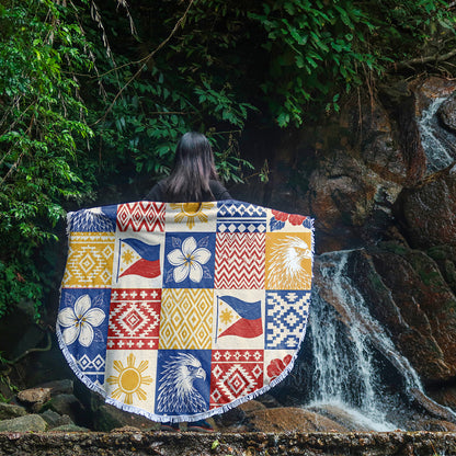Philippines Filipinos Beach Blanket Eagle Sun Flag Sampaguita Geometric Quilt Style